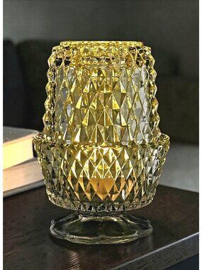 Vintage Diamond-Cut Clear Fairy Lamp, Fairy Light Candle Holder w/Pedestal Base